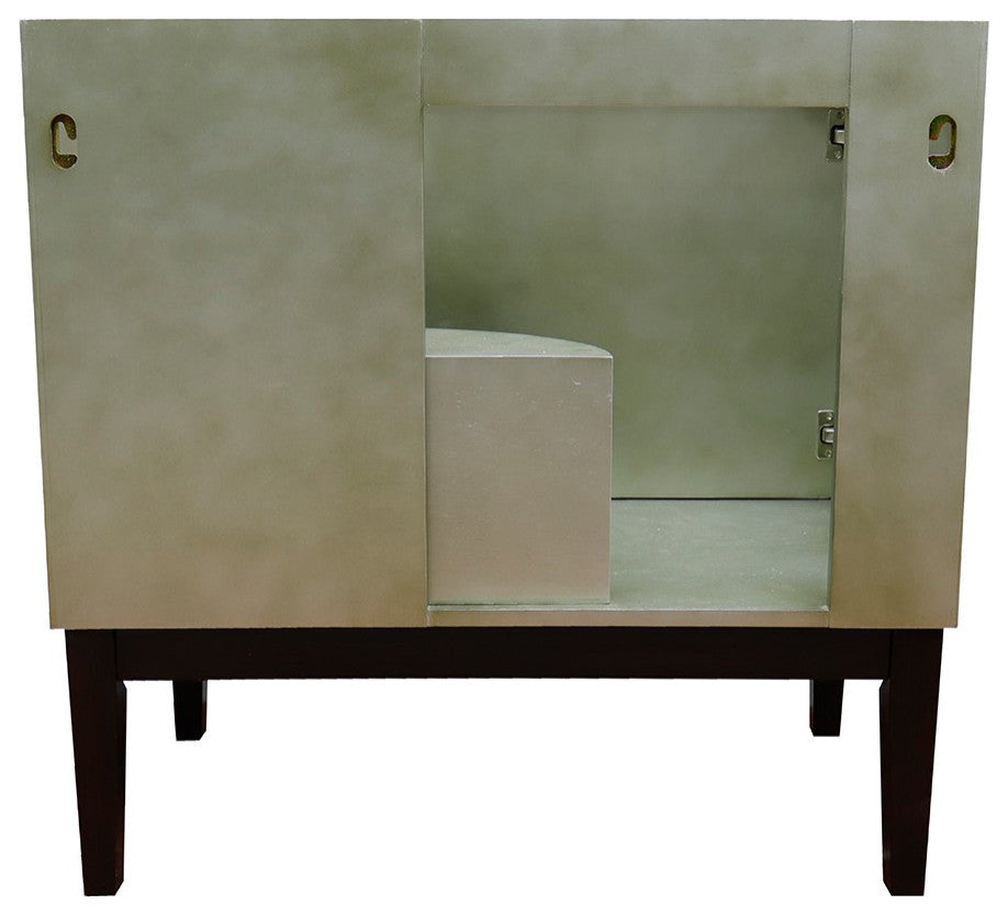 37" Single Vanity, Linen Brown Finish With Gray Granite Top And Rectangle Sink