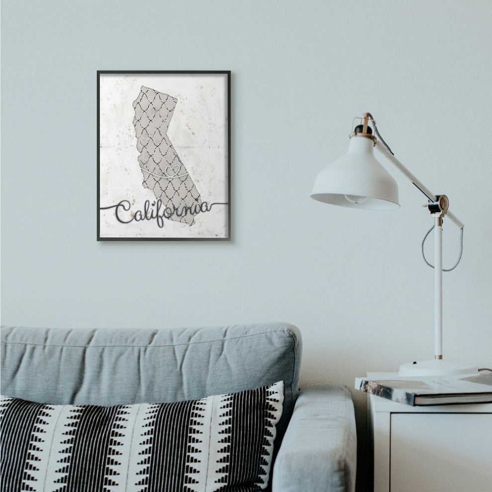Stupell Industries California Patterned Grey US State Design, 16 x 20