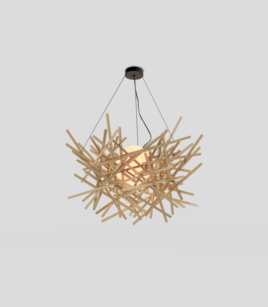 Cura LED Pendant, White Oak, Black Canopy, 2700k