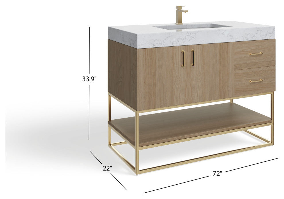 Bahia Bath Vanity, Oak, 42", Brushed Gold Hardware, Single, Freestanding
