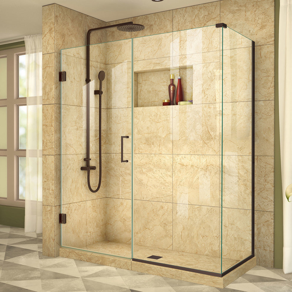 Unidoor Plus 60"Wx30 3/8" DFrameless Hinged Shower Enclosure, Oil Rubbed Bronze