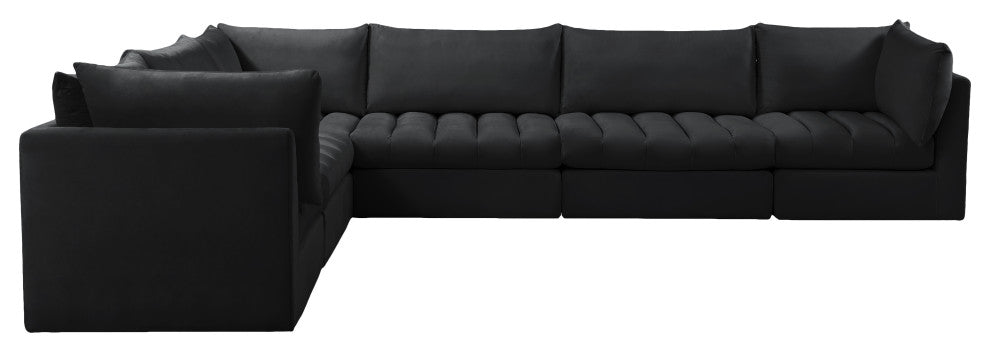 Jacob Velvet Upholstered 6-Piece L-Shaped Modular Sectional, Black