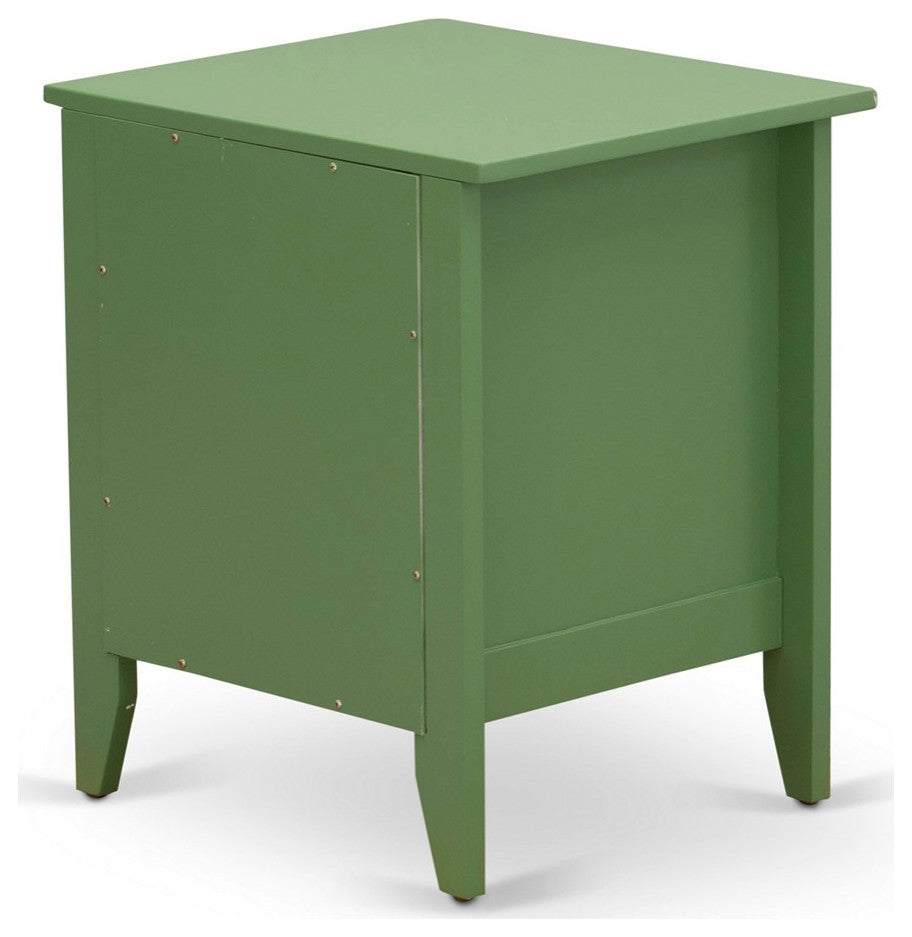 Mid Century Night Stand For Bedroom, 1 Wooden Drawer, Clover Green Finish