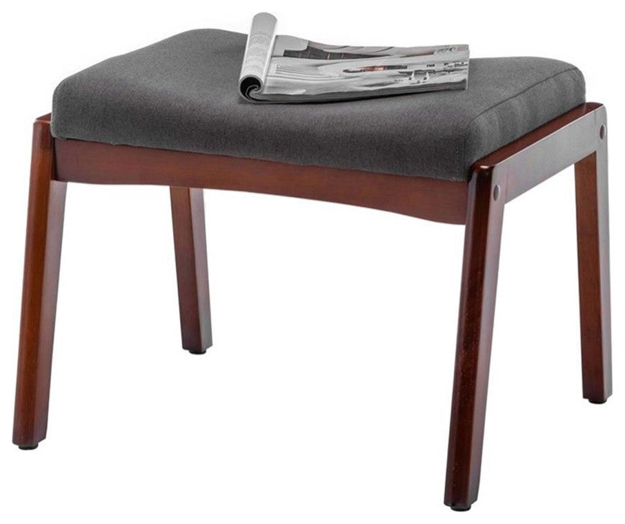 Designs4Comfort Natalie Accent Ottoman Stool in Gray Fabric and Espresso Wood