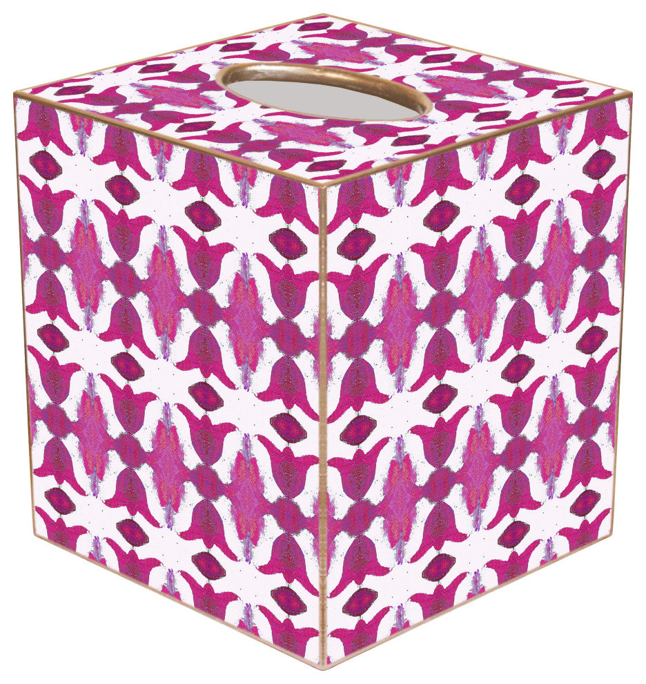 WB7787LP-Spice Market Raspberry by Laura Park Wastepaper Basket, Scalloped Top and Wood Tissue Box Cover
