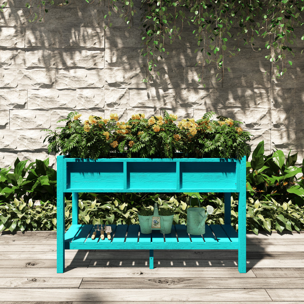 Rectangular Garden Planter Box Raised Garden Bed for Outdoor Balcony, Cyan