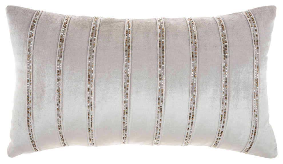 Mina Victory AZ217 Throw Pillow, Light Grey, 12" x 21"