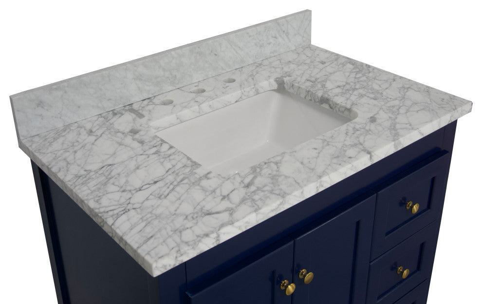 Abbey 36" Bathroom Vanity, Royal Blue, Carrara Marble