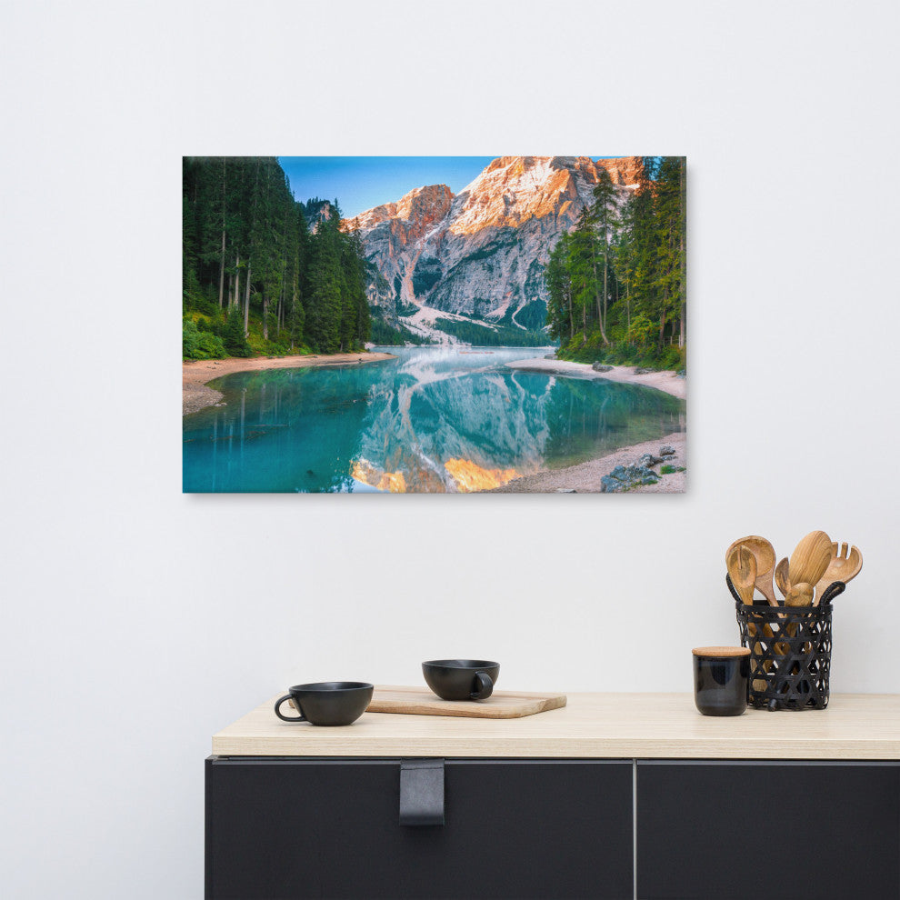 Misty Lake and Snow-cap Mountain Reflections Canvas Wall Art Prints, 24" X 36"