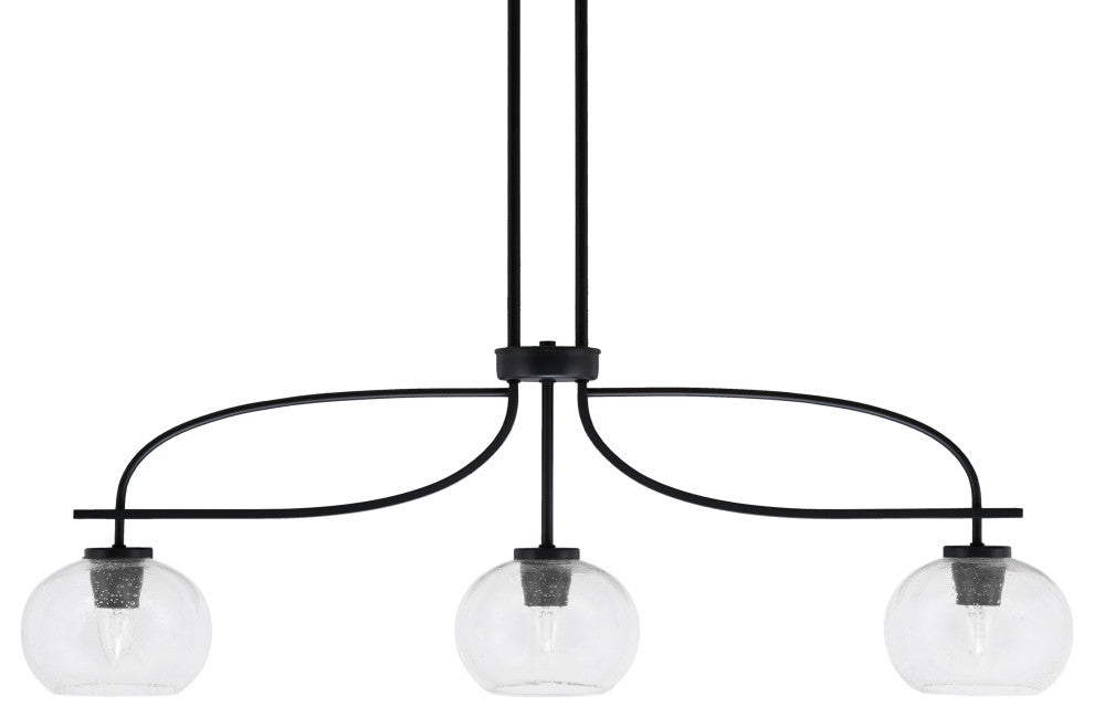 Cavella 3 Light Island Light, Matte Black Finish, 7" Clear Bubble Glass