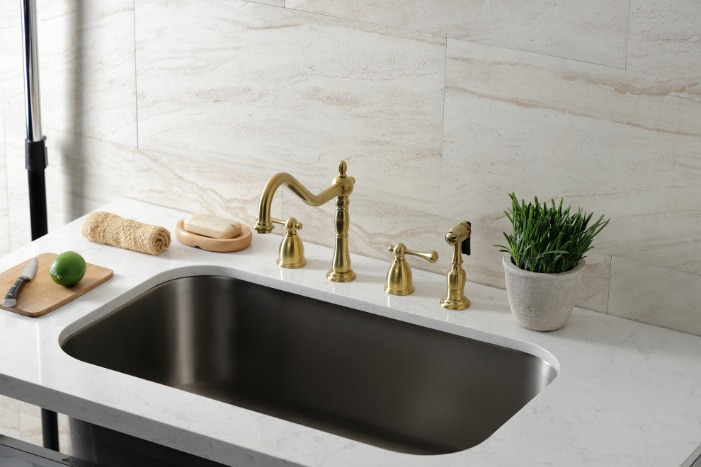 Kingston Brass KB1797BLBS Widespread Kitchen Faucet, Brass Sprayer