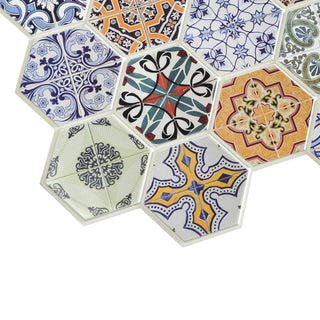 Hexagon Patchwork Mosaic 3D Wall Panels, Set of 10, Covers 51.2 Sq Ft