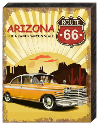 Yellow Classic Car State Wooden Block, 18 x 12