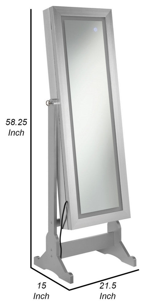 Benzara BM282017 Full Body Floor Cheval Mirror, Jewelry Storage, LED, Silver