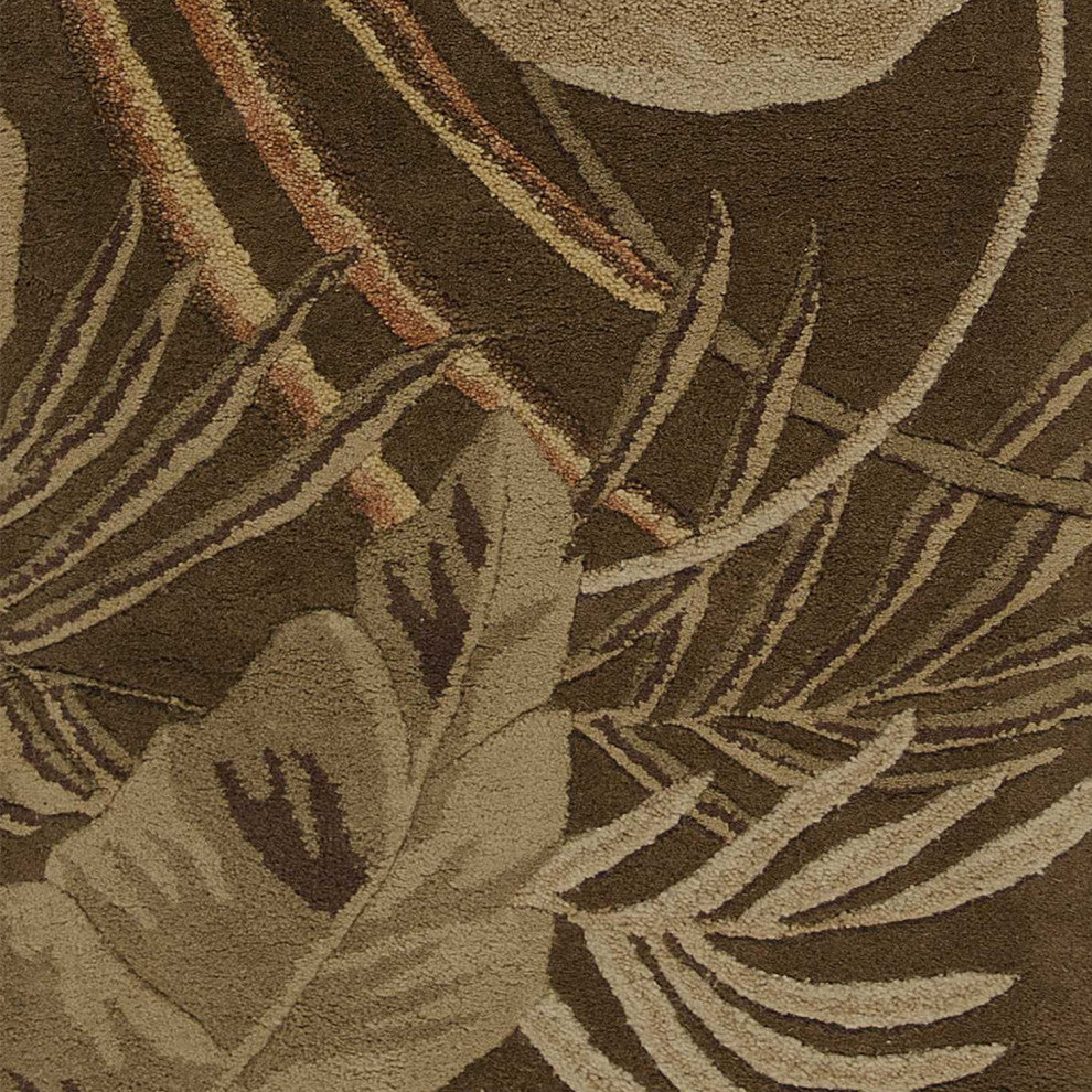 HomeRoots 8' Mocha Brown Hand Tufted Tropical Leaves Indoor Runner Rug