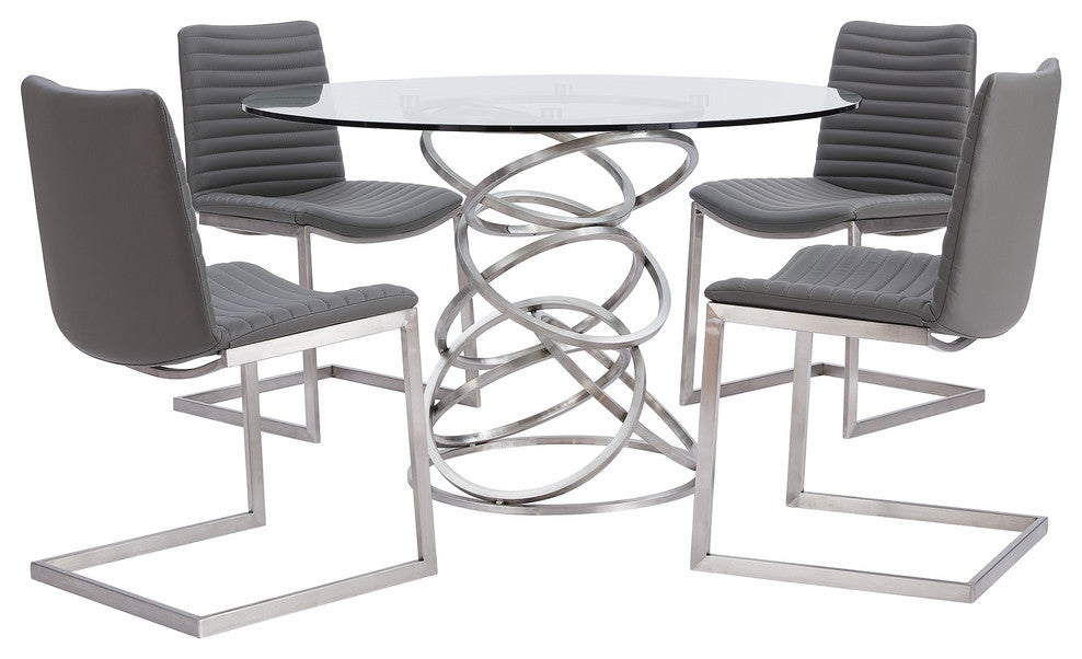 April Gray Faux Leather and Stainless Steel Dining Chairs Set of 2
