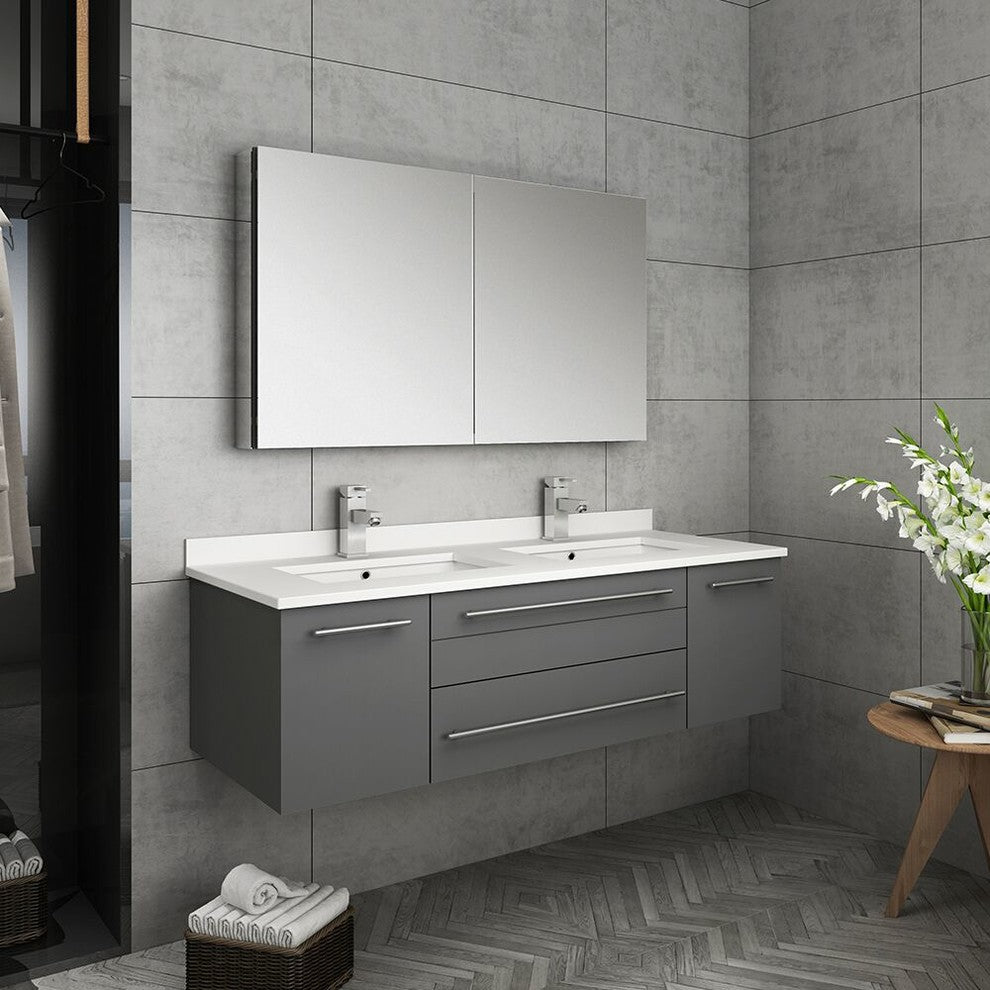 Fresca Lucera 48" Wall Hung Double Sink Bathroom Vanity With Medicine Cabinet