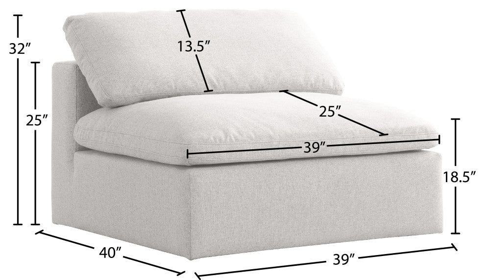 Serene Linen Textured Fabric Deluxe Comfort Modular Armless Chair, Cream