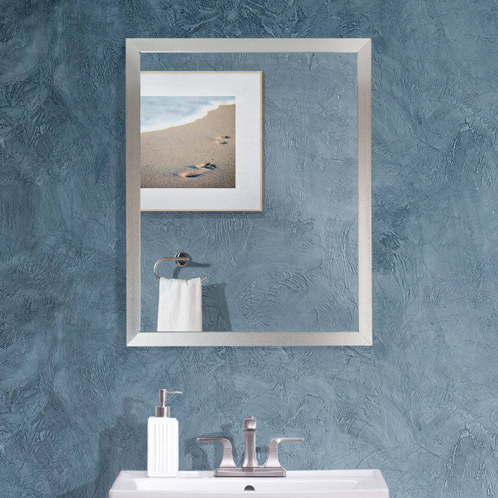 Rectangular Aluminum Framed Wall Mounted Bathroom Mirror, Brushed Nickel, 30" X 36";