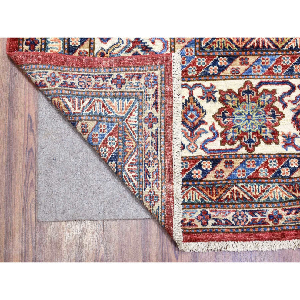 Tomato Red Afghan Super Kazak Pure Wool Hand Knotted Oriental Rug, 8'10"x13'0"