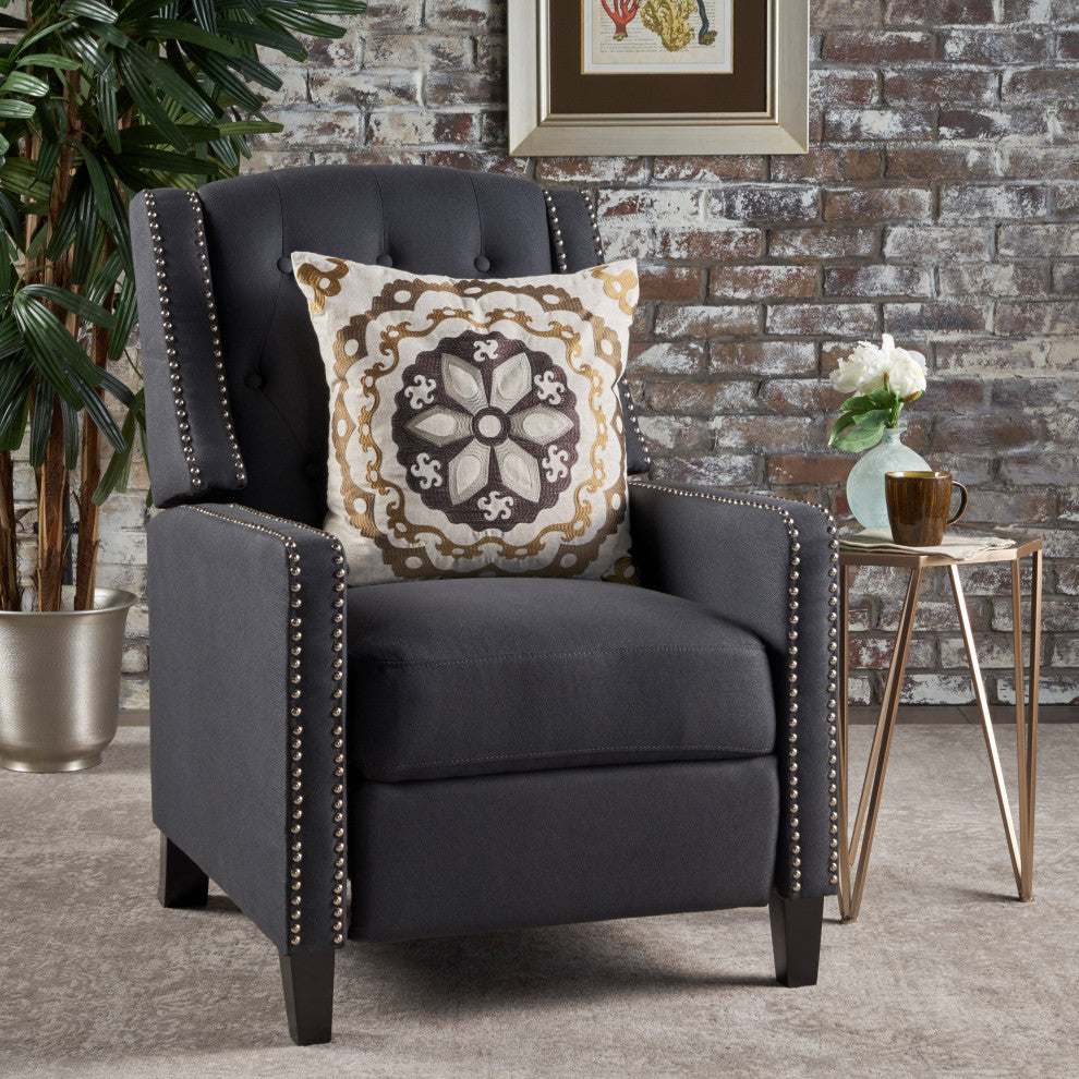 GDF Studio Ingrid Tufted Back Fabric Recliner Chair, Dark Charcoal