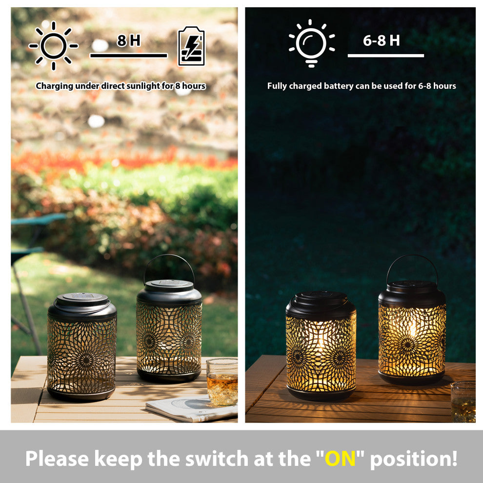 Metal Cutout Solar Powered Hanging Lantern, 2-Piece Set