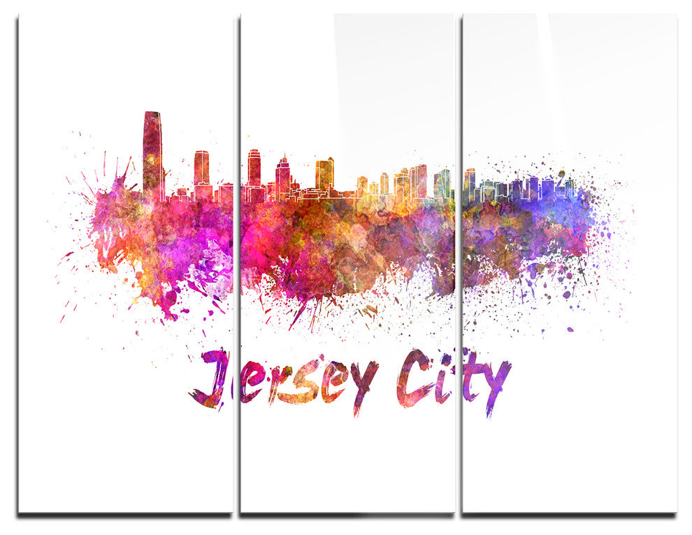 "Jersey City Skyline" Glossy Metal Wall Art, 3 Panels, 36"x28"