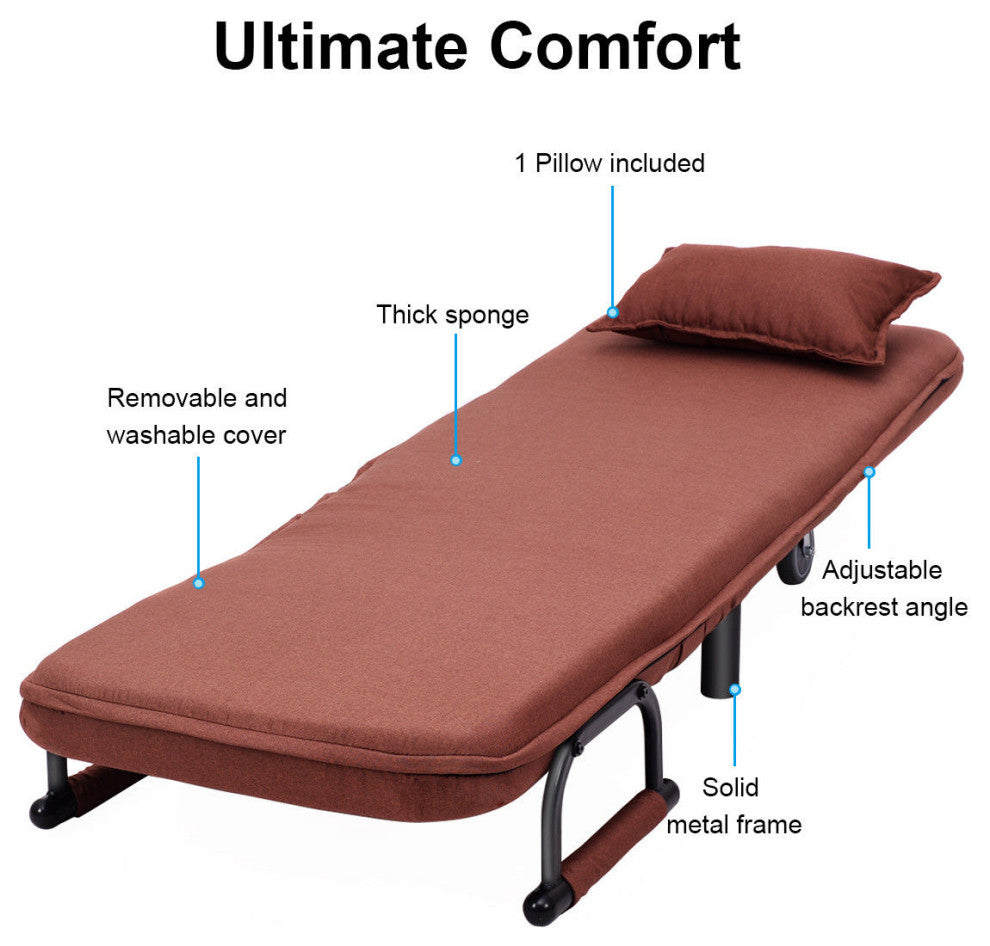 Costway Convertible Sofa Bed Folding Arm Chair Sleeper Recliner Lounge Couch