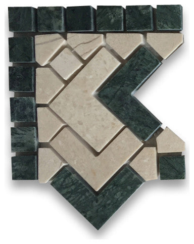 Marble Mosaic Border Decorative Accent Tile Arrow Green 4x4 Polished, 1 piece
