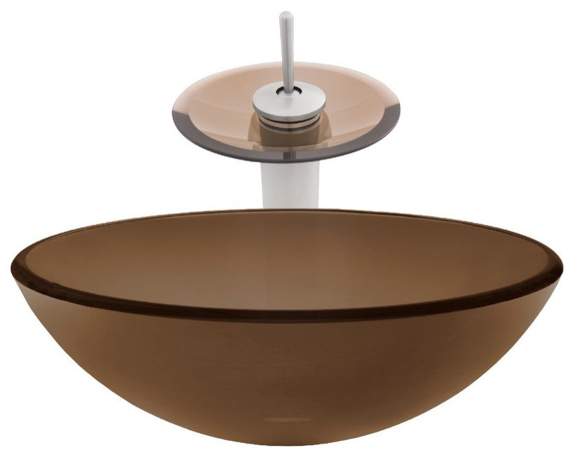 Novatto NSFC-168T001BNT TY Glass Vessel Bathroom Sink Set - Brushed Nickel