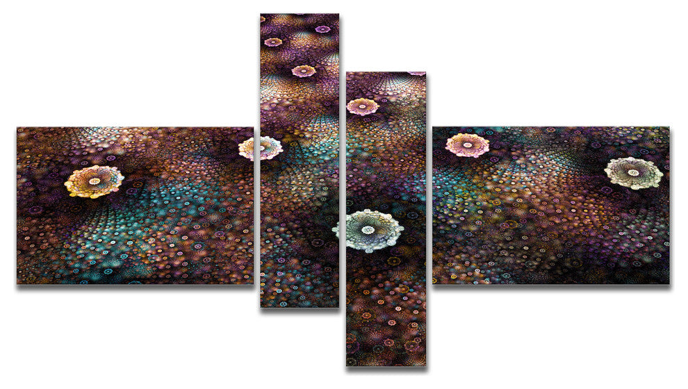 Brown Flowers on Alien Planet, Floral Canvas Art Print, 60"x32", 4 panels