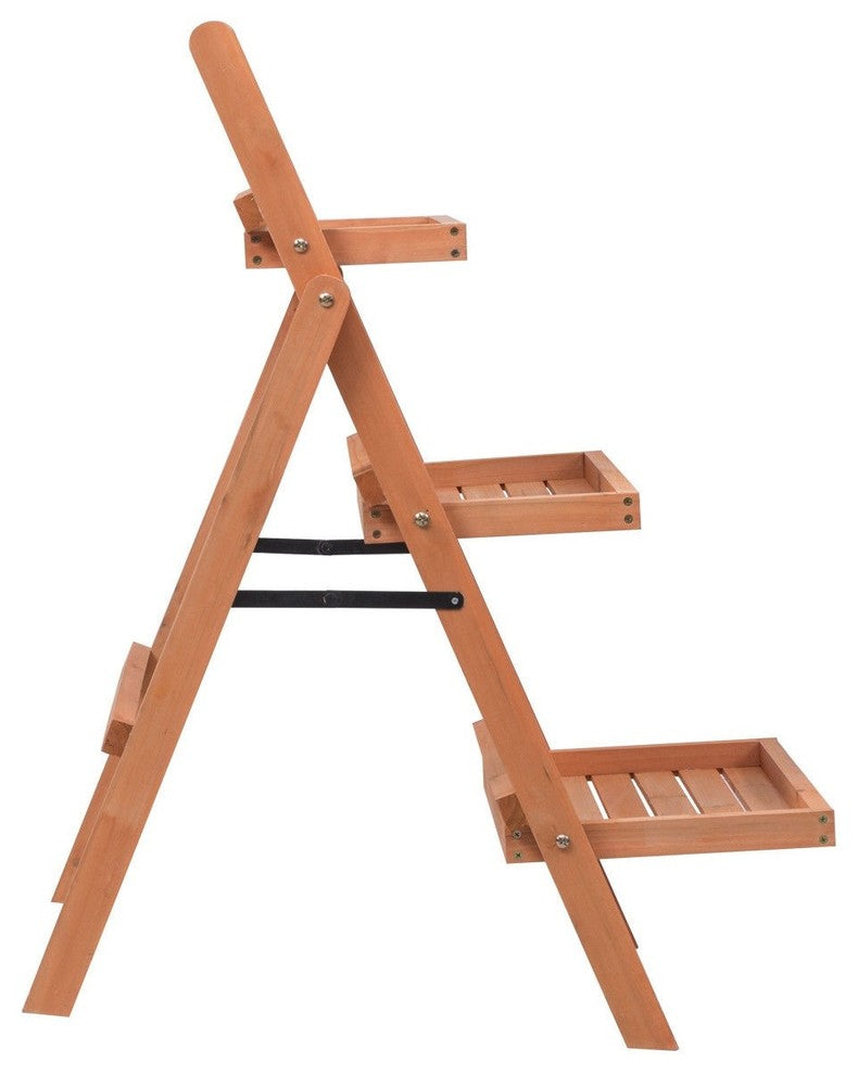 Modern 3-Tier Outdoor Wood Flower Folding Pot Shelf Stand