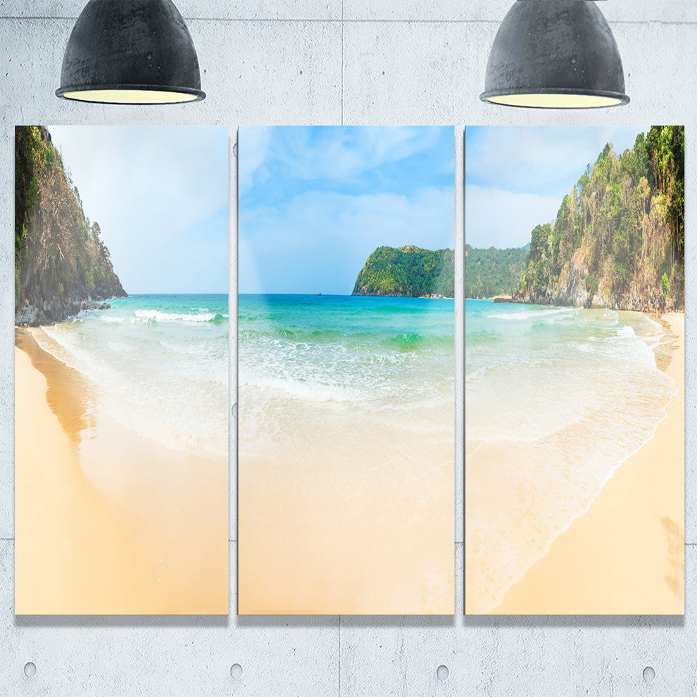 "Exotic Vacation Seashore Panorama" Metal Wall Art, 3 Panels, 36"x28"