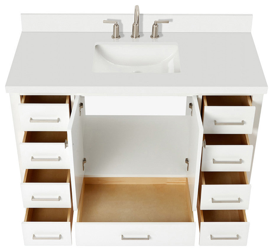 ARIEL Cambridge 49" Single Rectangle Sink Bathroom Vanity White With Quartz Top