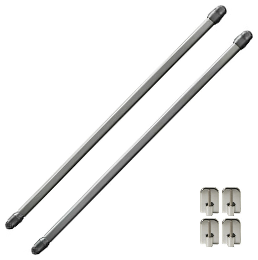 Bundle 2 Cafe Curtain Rods and 4 Self Adhesive Hooks, Chrome, 24" to 32"
