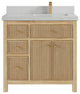 Sonoma 36 Right Offset Bath Vanity in Light Natural Teak with 2" Carrara Quartz