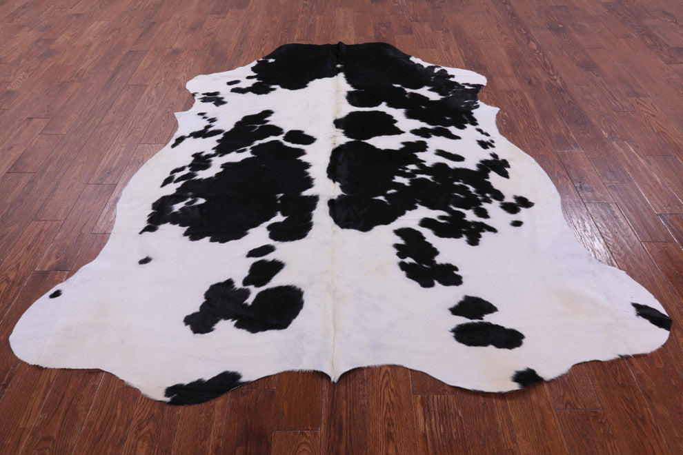 7' 4" X 6' 9" Black and White Natural Cowhide Rug C2322