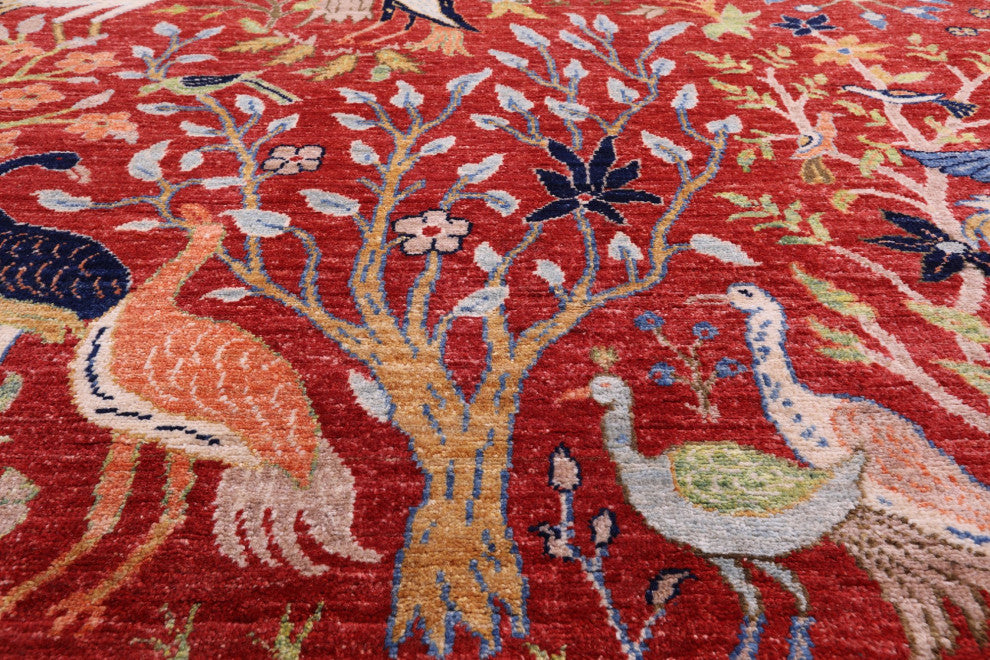 9' 1" X 12' 1" Persian Tree Of Life Hand-Knotted Wool Rug Q7813