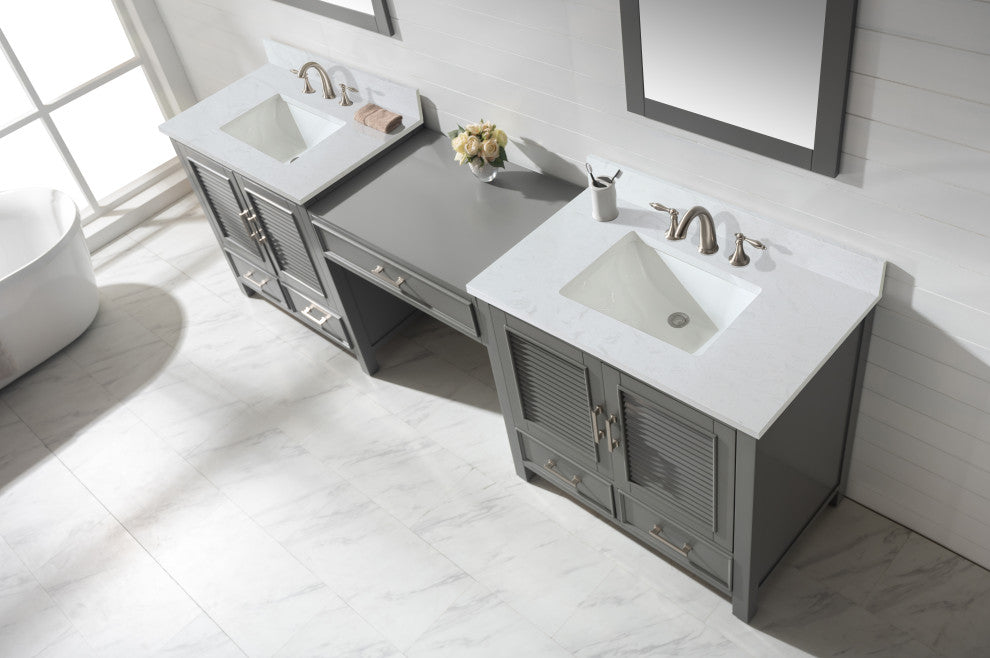 Estate Transitional Gray 102" Double Sink Bathroom Vanity Modular Set