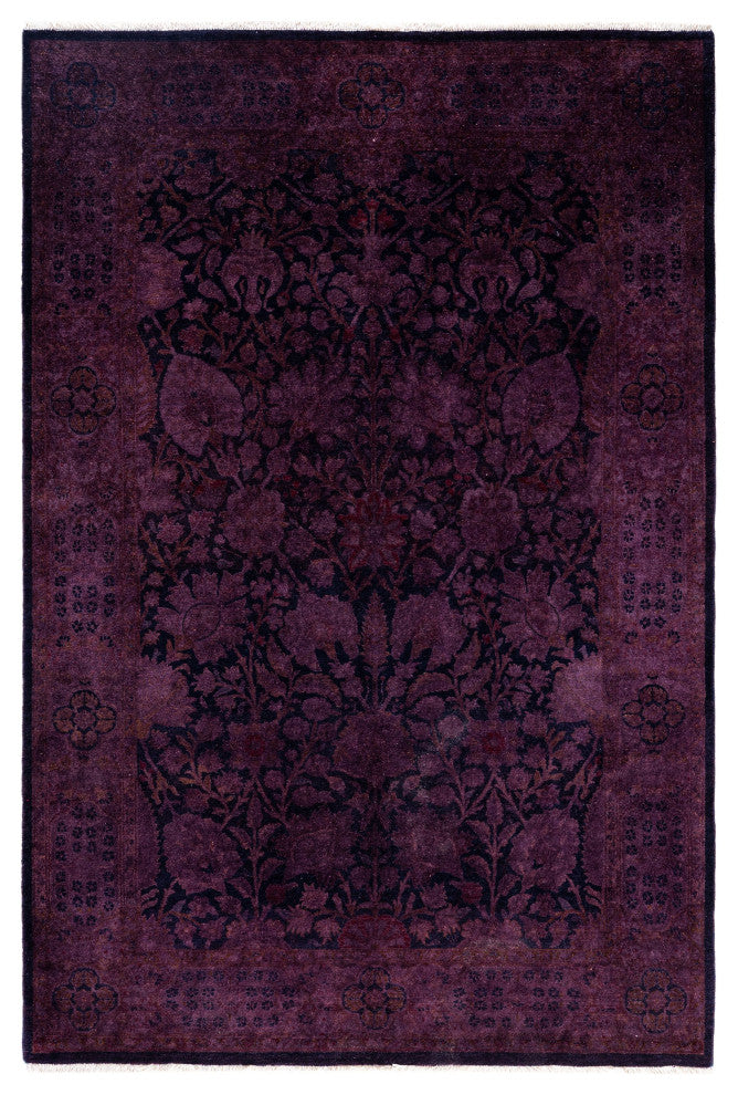 Overdyed One-of-a-Kind Hand-Knotted Area Rug Purple, 4' 2" x 6' 3"