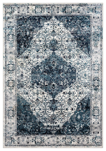 Surya Wanderlust WNL-2305 5'3"x7'3" Rug, Aqua/Navy/White/Silver Gray/Black