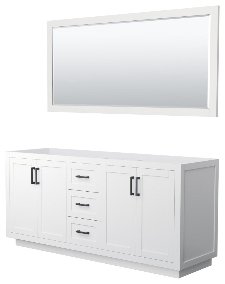 72" Double Bathroom Vanity, White, No Countertop, Black Trim, 70" Mirror