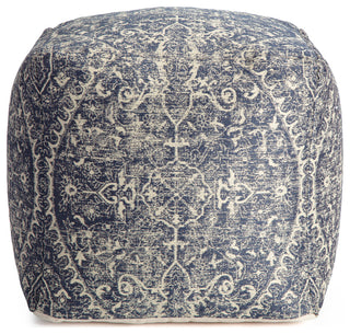 Hanalei 20" x 20" x 20" Blue and Ivory Pouf