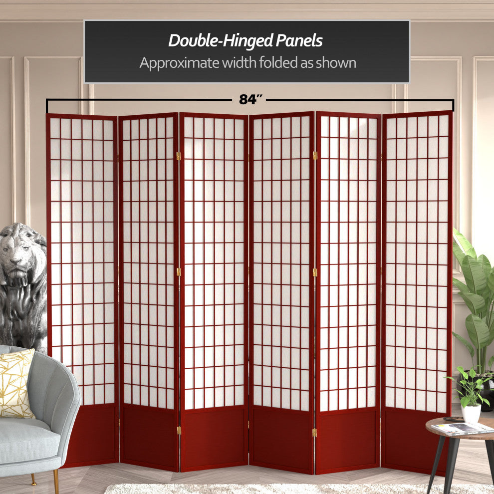 7'' Tall Window Pane Shoji Screen, Rosewood, 6 Panels