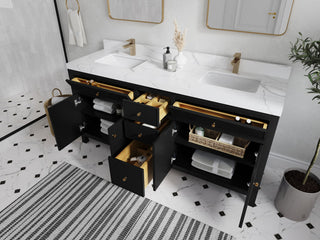 Sonoma 72 Double Sink Reeded Bath Vanity in Black 2" Carrara Marble