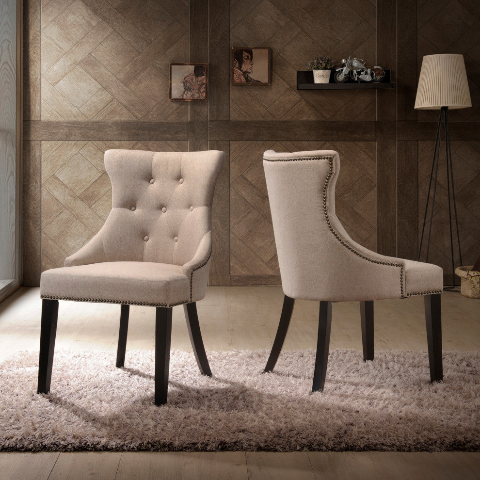 Megan Tufted Chair With Nailhead Trim, Linen/Espresso