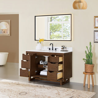Mowry Bathroom Vanity, Brown Brushed Oak, 48", With Mirror