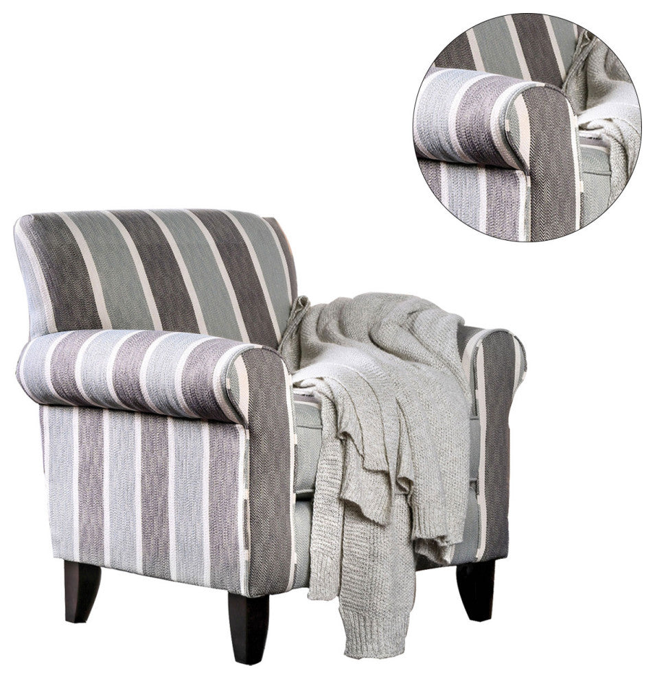 Fabric Chair with Stripe Pattern Design, Gray