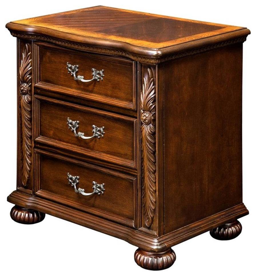 Furniture of America Eleo Traditional Wood 3-Drawer Nightstand in Brown Cherry