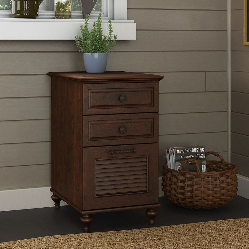 Vertical Wooden Filing Cabinet With 3 Drawer, Coastal Cherry